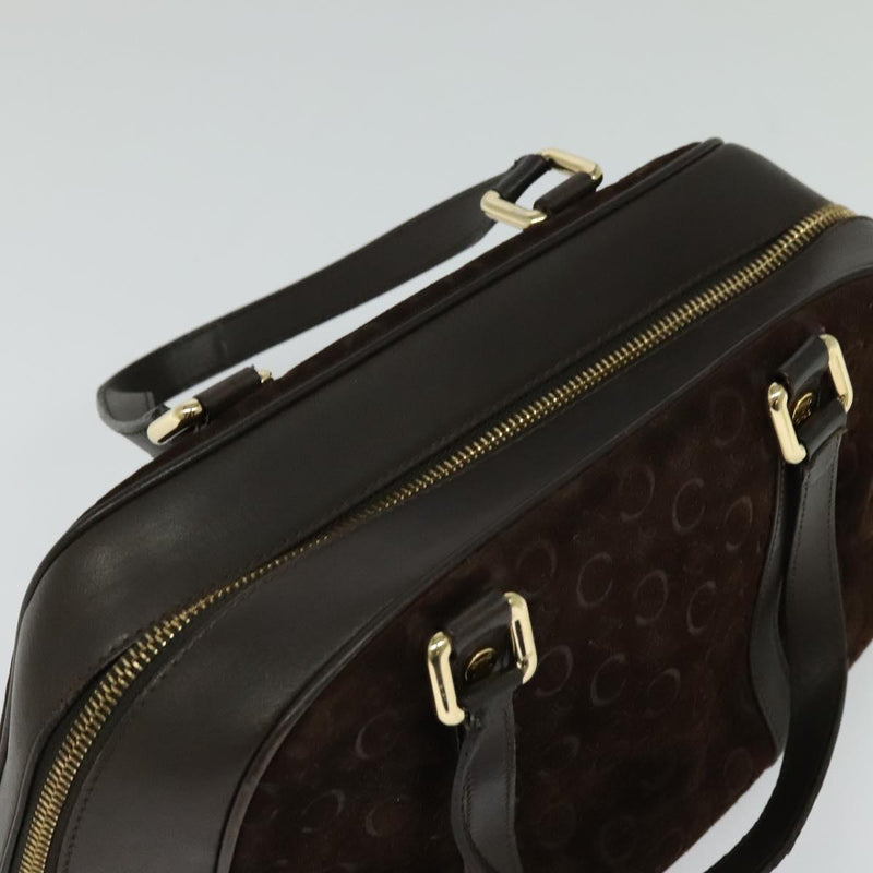 CELINE C Macadam Canvas Hand Bag Suede Brown Gold Auth bs24811