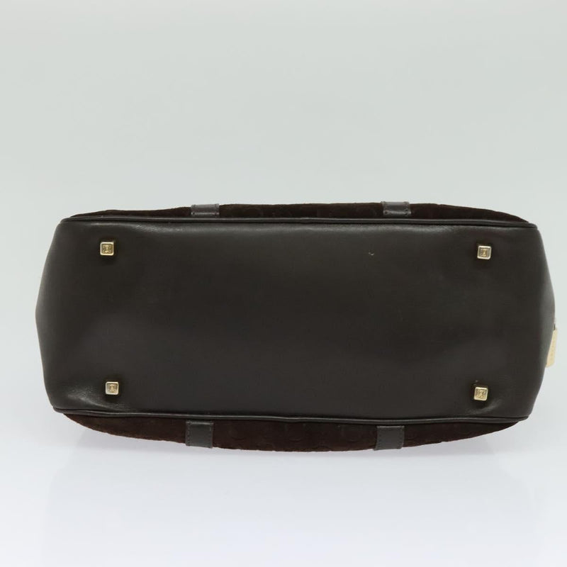 CELINE C Macadam Canvas Hand Bag Suede Brown Gold Auth bs24811