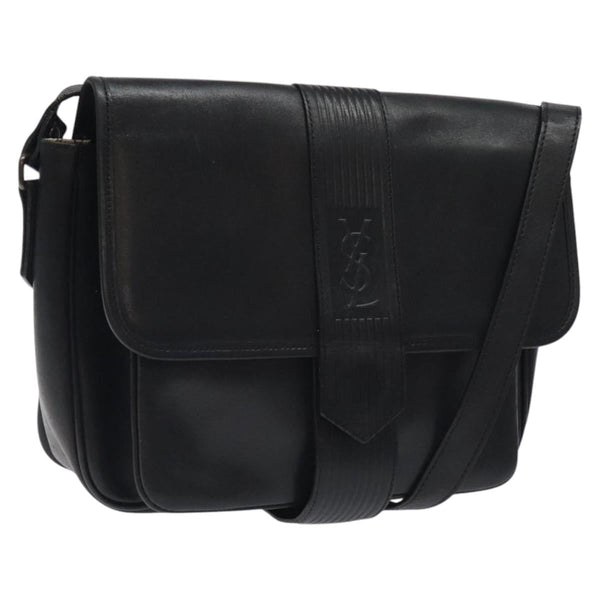 SAINT LAURENT Shoulder Bag Leather Black Auth bs24813