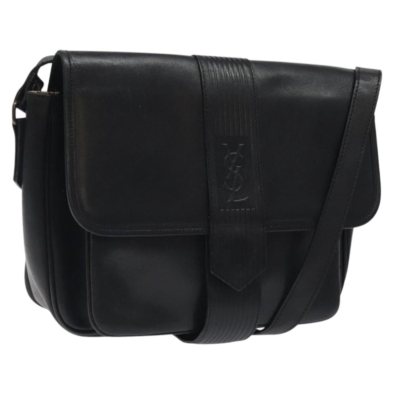 SAINT LAURENT Shoulder Bag Leather Black Auth bs24813