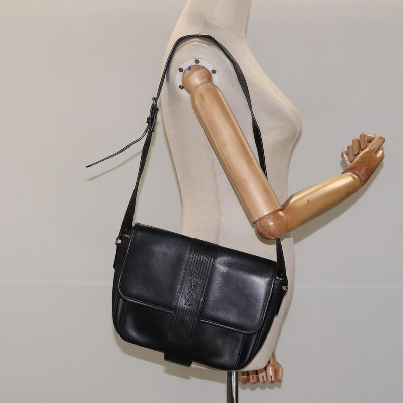 SAINT LAURENT Shoulder Bag Leather Black Auth bs24813