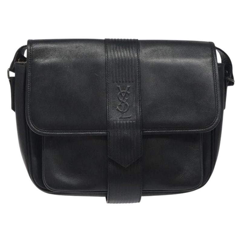 SAINT LAURENT Shoulder Bag Leather Black Auth bs24813