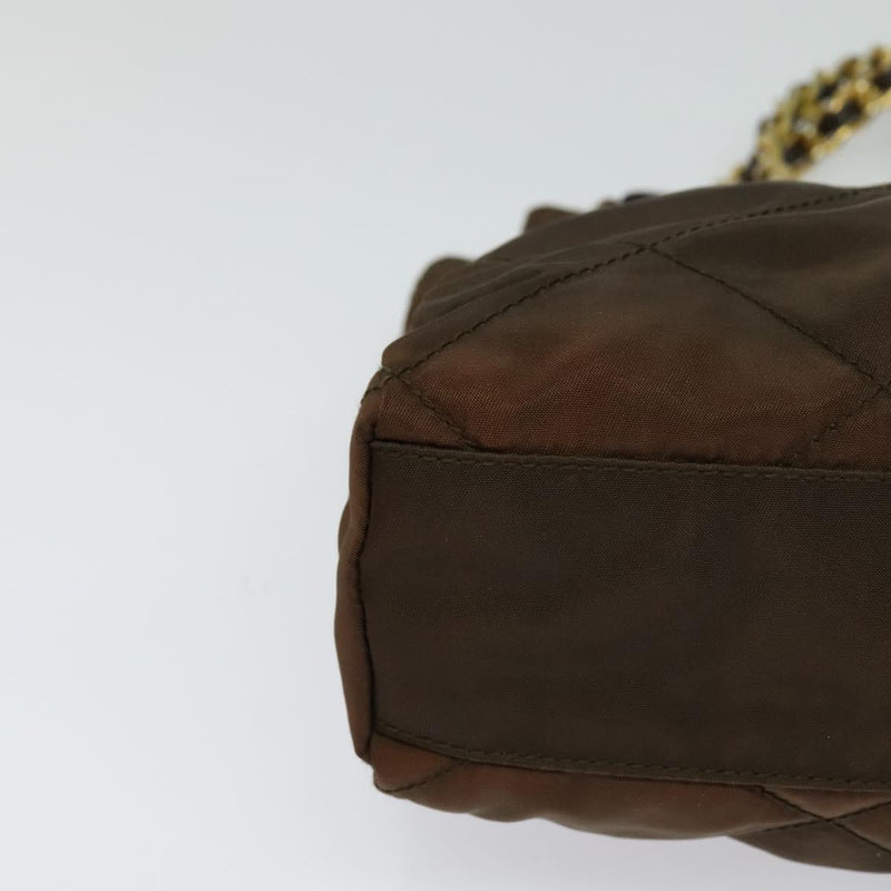 PRADA Chain Shoulder Bag Nylon Brown Gold Auth bs24822