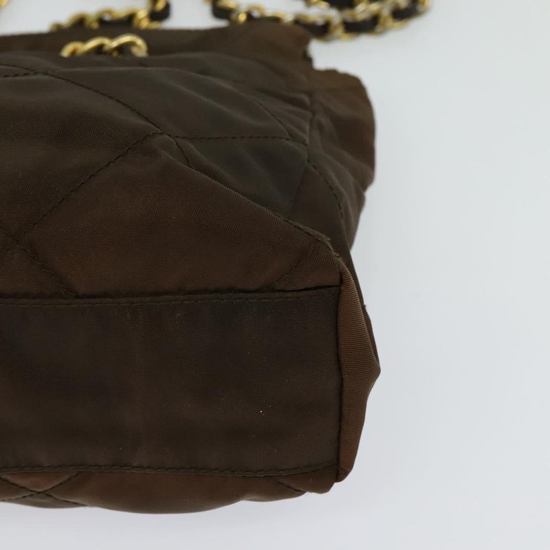 PRADA Chain Shoulder Bag Nylon Brown Gold Auth bs24822