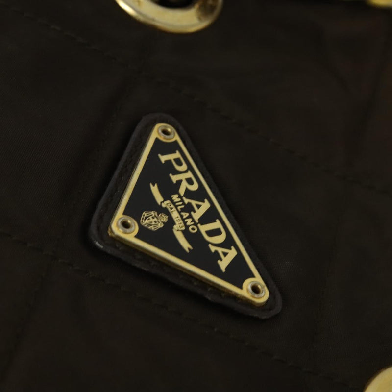 PRADA Chain Shoulder Bag Nylon Brown Gold Auth bs24822