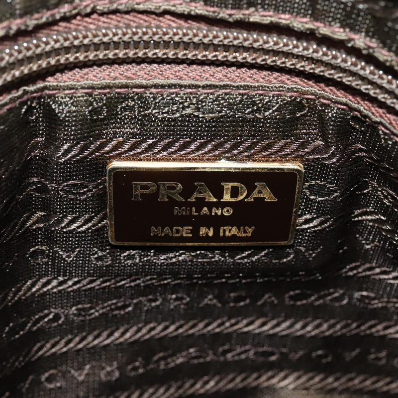 PRADA Chain Shoulder Bag Nylon Brown Gold Auth bs24822