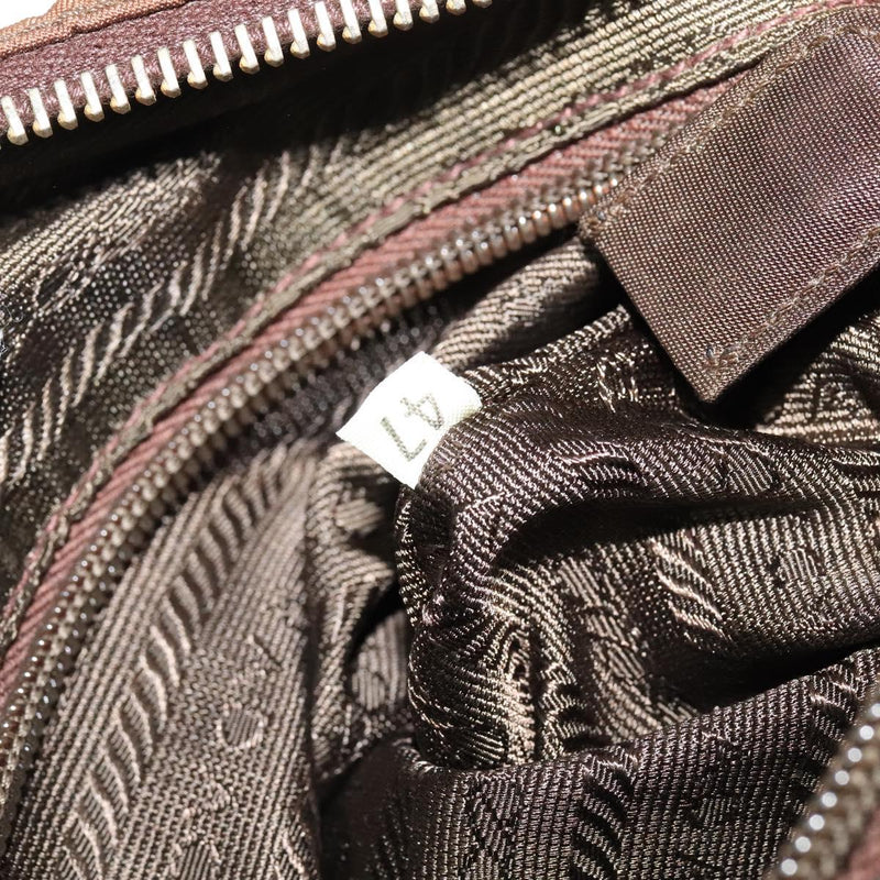 PRADA Chain Shoulder Bag Nylon Brown Gold Auth bs24822