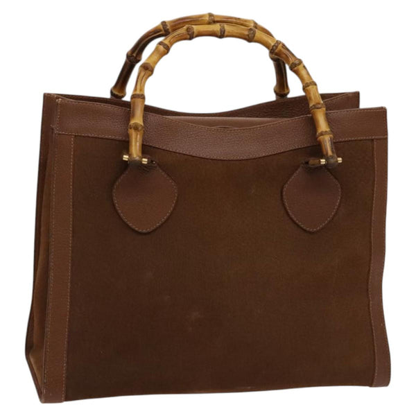 GUCCI Bamboo Hand Bag Suede Brown Gold 002 2615 0260 Auth bs24833