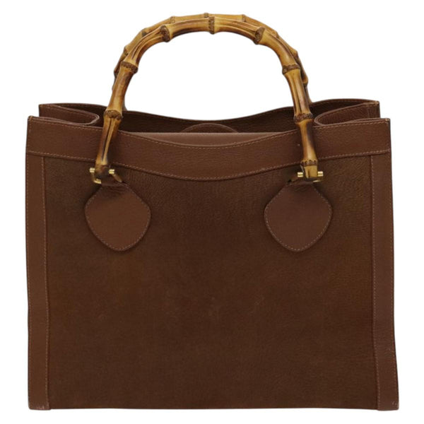GUCCI Bamboo Hand Bag Suede Brown Gold 002 2615 0260 Auth bs24833