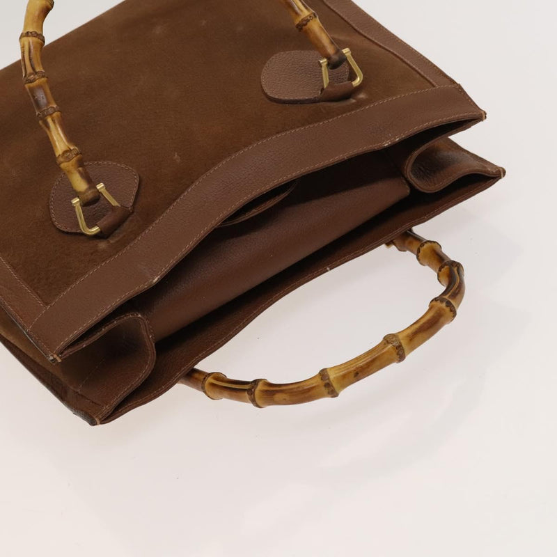 GUCCI Bamboo Hand Bag Suede Brown Gold 002 2615 0260 Auth bs24833