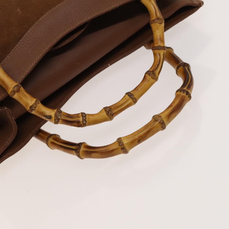 GUCCI Bamboo Hand Bag Suede Brown Gold 002 2615 0260 Auth bs24833