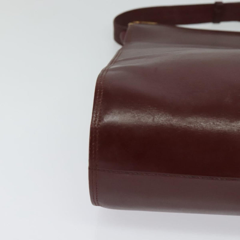 CARTIER Must Line Shoulder Bag Leather Bordeaux Gold Auth bs24866