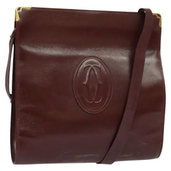 CARTIER Must Line Shoulder Bag Leather Bordeaux Gold Auth bs24866