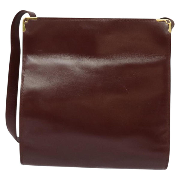 CARTIER Must Line Shoulder Bag Leather Bordeaux Gold Auth bs24866