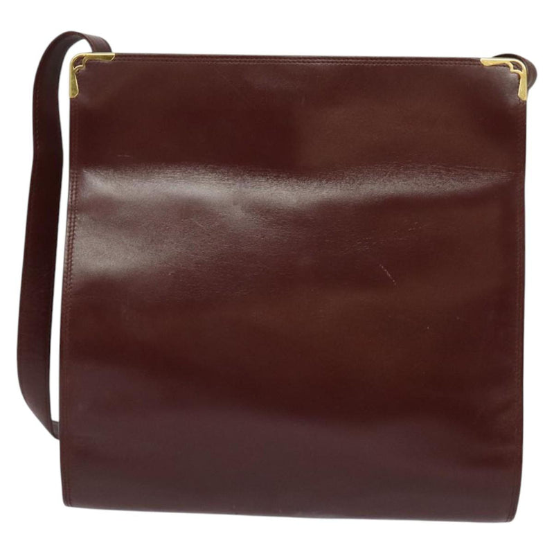 CARTIER Must Line Shoulder Bag Leather Bordeaux Gold Auth bs24866