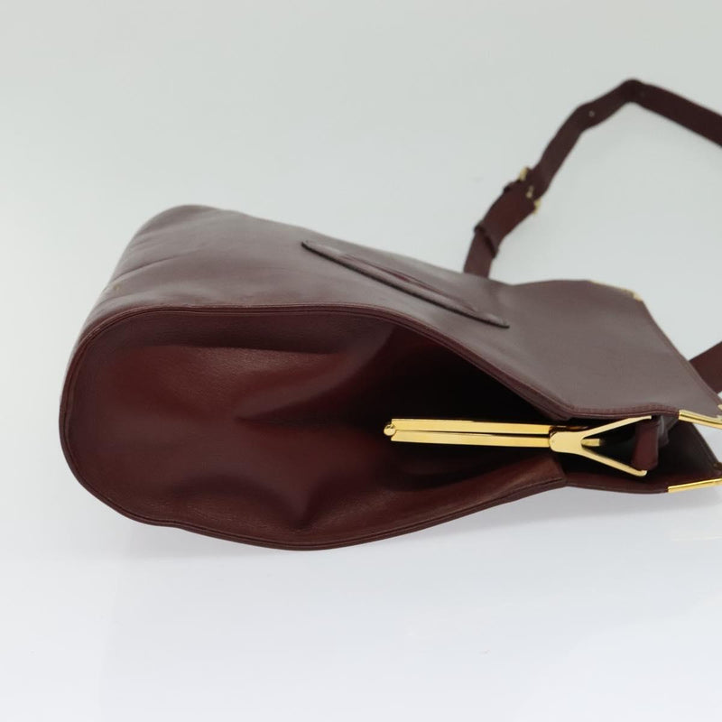 CARTIER Must Line Shoulder Bag Leather Bordeaux Gold Auth bs24866