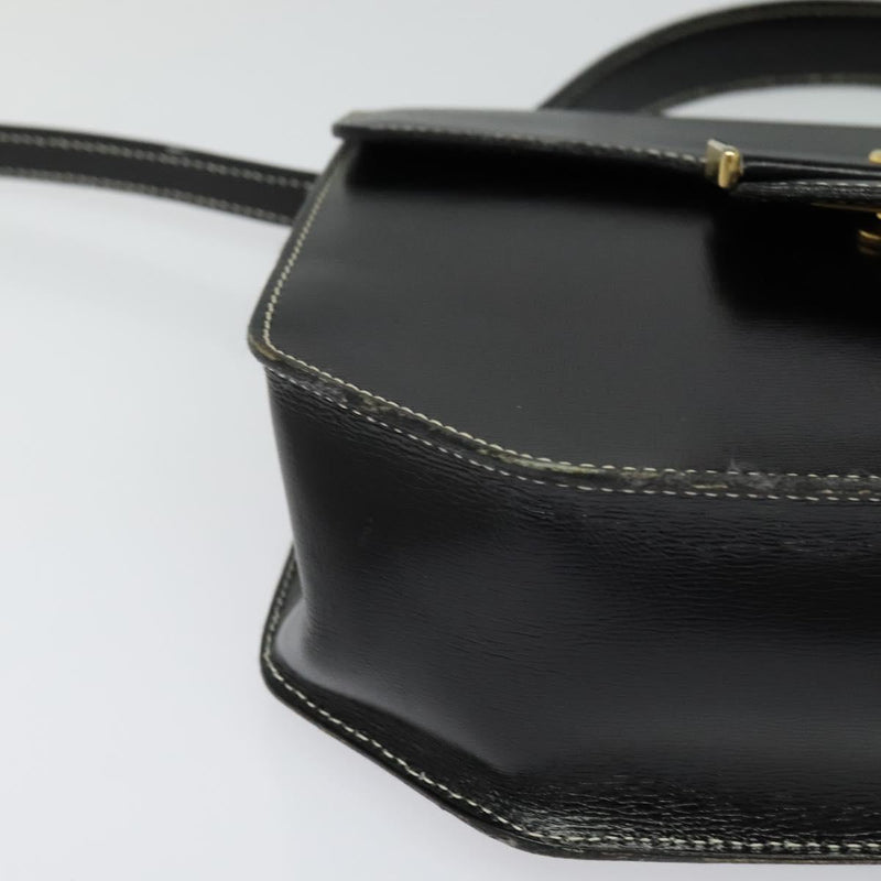 Christian Dior Hand Bag Leather 2way Black Gold Auth bs24872