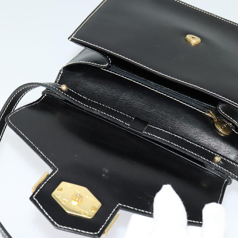 Christian Dior Hand Bag Leather 2way Black Gold Auth bs24872