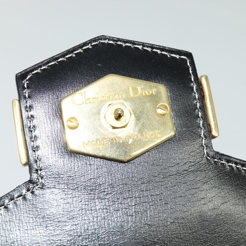 Christian Dior Hand Bag Leather 2way Black Gold Auth bs24872