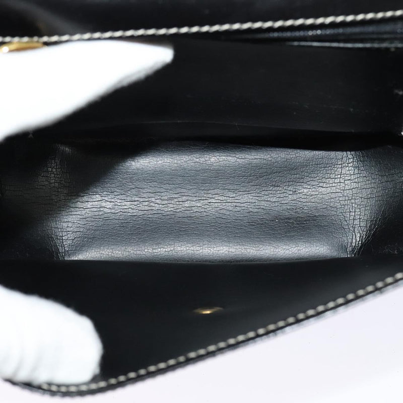 Christian Dior Hand Bag Leather 2way Black Gold Auth bs24872
