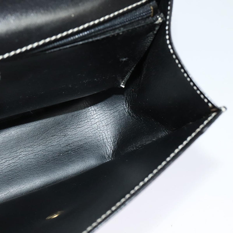 Christian Dior Hand Bag Leather 2way Black Gold Auth bs24872