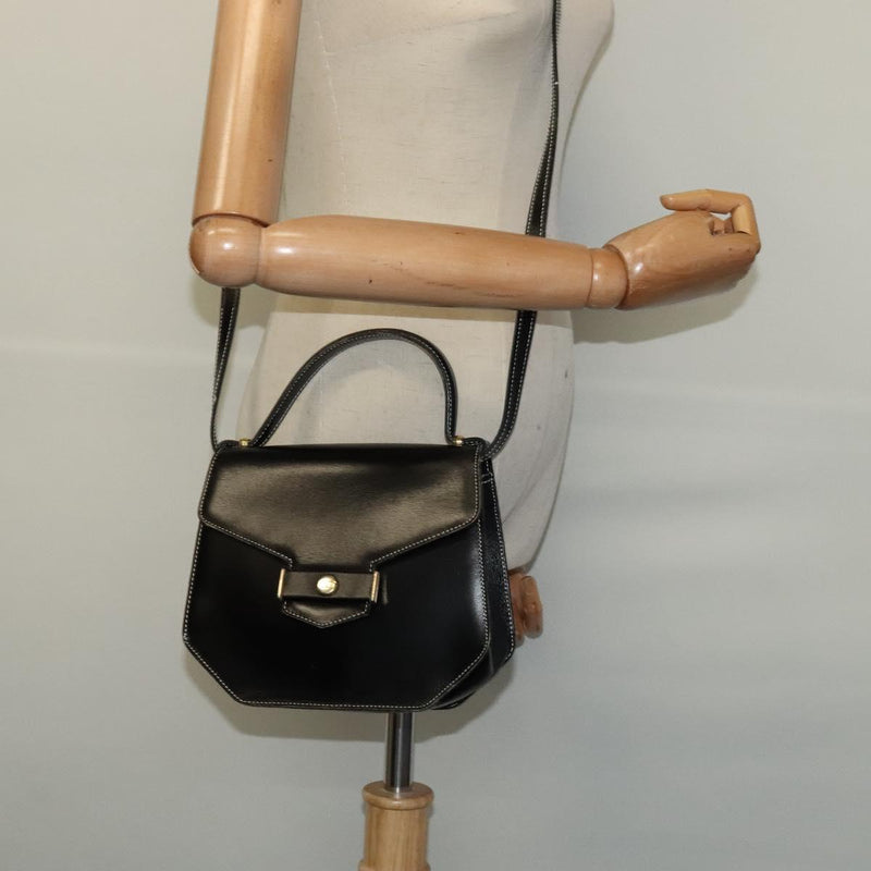 Christian Dior Hand Bag Leather 2way Black Gold Auth bs24872