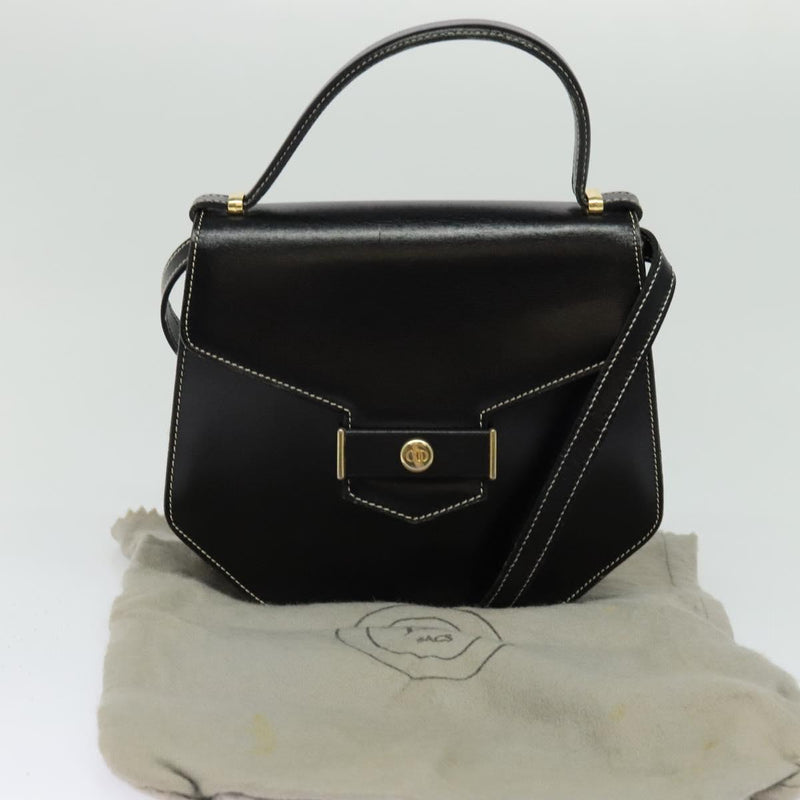 Christian Dior Hand Bag Leather 2way Black Gold Auth bs24872