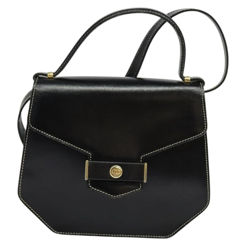 Christian Dior Hand Bag Leather 2way Black Gold Auth bs24872