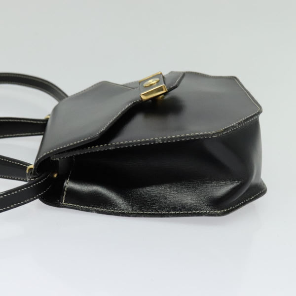 Christian Dior Hand Bag Leather 2way Black Gold Auth bs24872