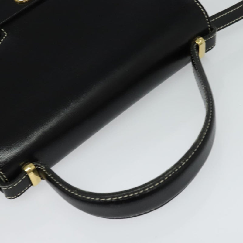 Christian Dior Hand Bag Leather 2way Black Gold Auth bs24872