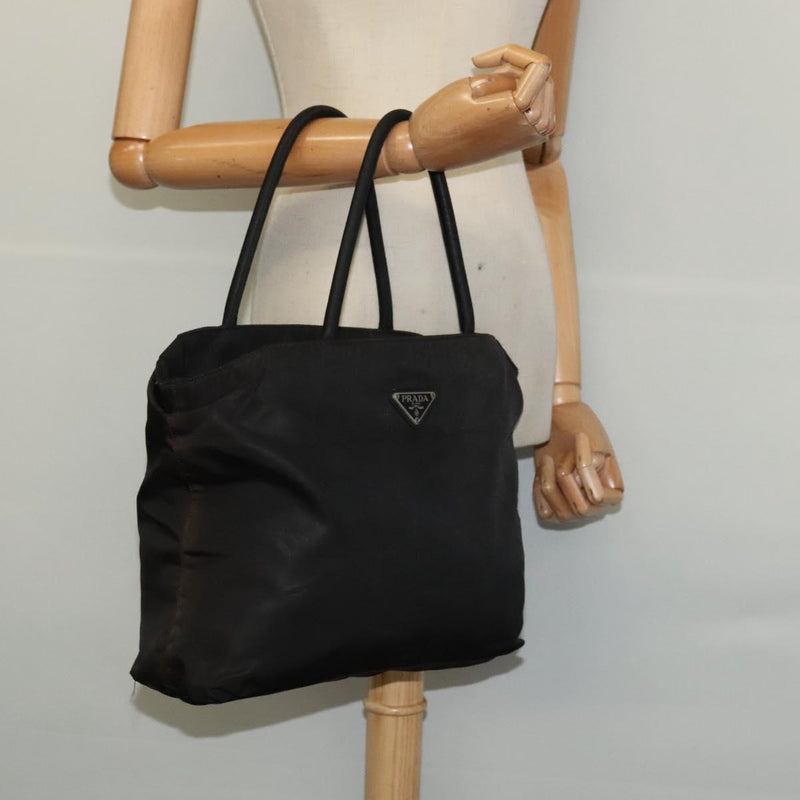 PRADA Hand Bag Nylon Black Silver Auth bs24897