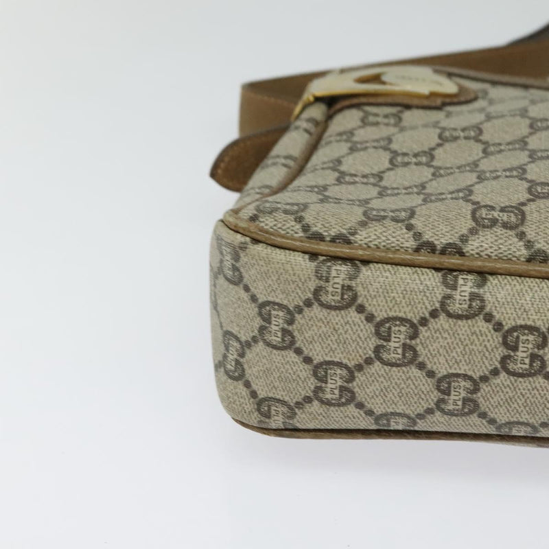 GUCCI GG Plus Supreme Shoulder Bag PVC Leather Beige Gold Auth bs24910