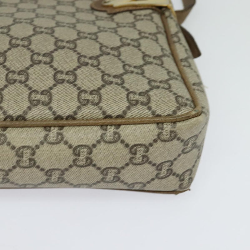 GUCCI GG Plus Supreme Shoulder Bag PVC Leather Beige Gold Auth bs24910