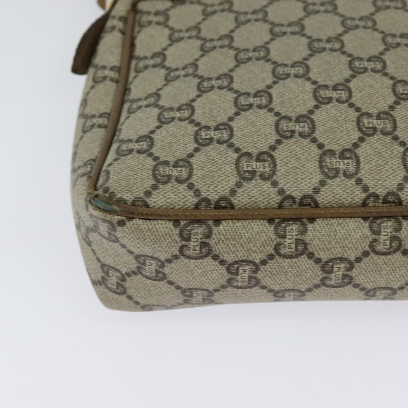 GUCCI GG Plus Supreme Shoulder Bag PVC Leather Beige Gold Auth bs24910