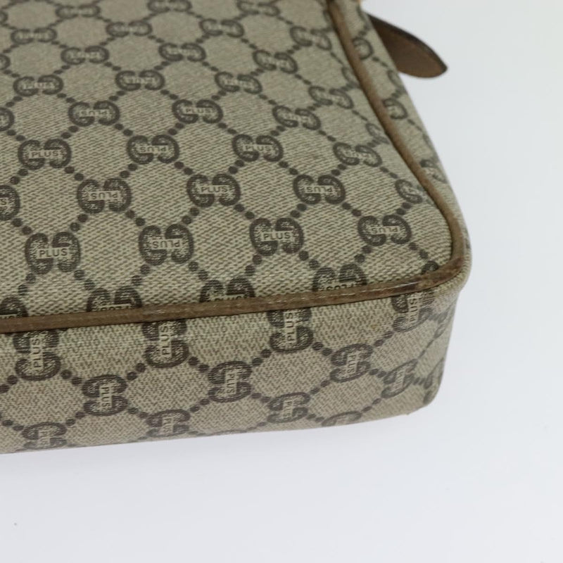 GUCCI GG Plus Supreme Shoulder Bag PVC Leather Beige Gold Auth bs24910