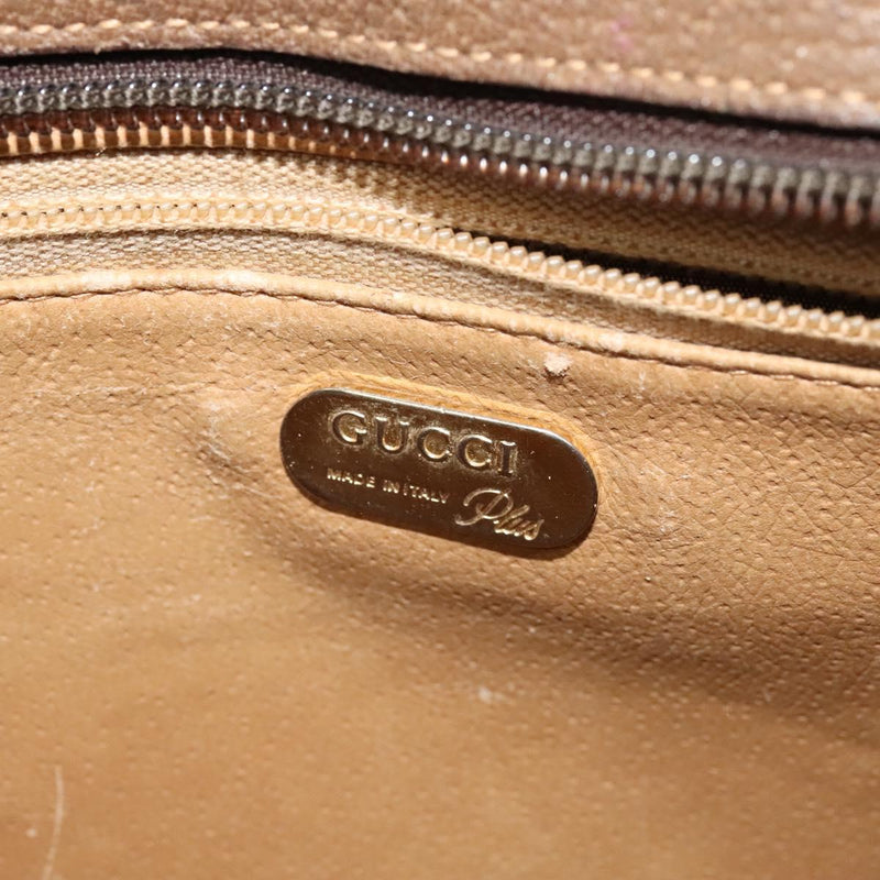 GUCCI GG Plus Supreme Shoulder Bag PVC Leather Beige Gold Auth bs24910