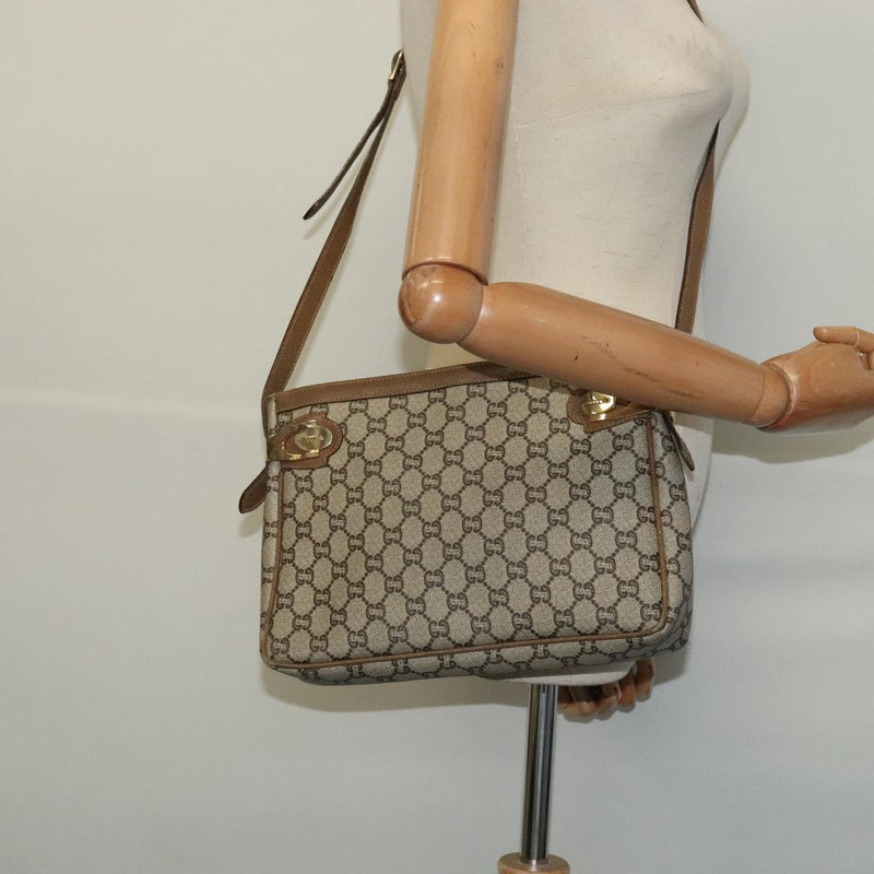 GUCCI GG Plus Supreme Shoulder Bag PVC Leather Beige Gold Auth bs24910