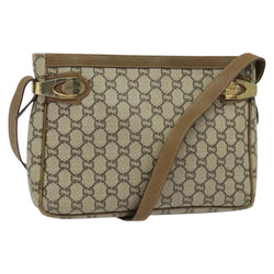 GUCCI GG Plus Supreme Shoulder Bag PVC Leather Beige Gold Auth bs24910