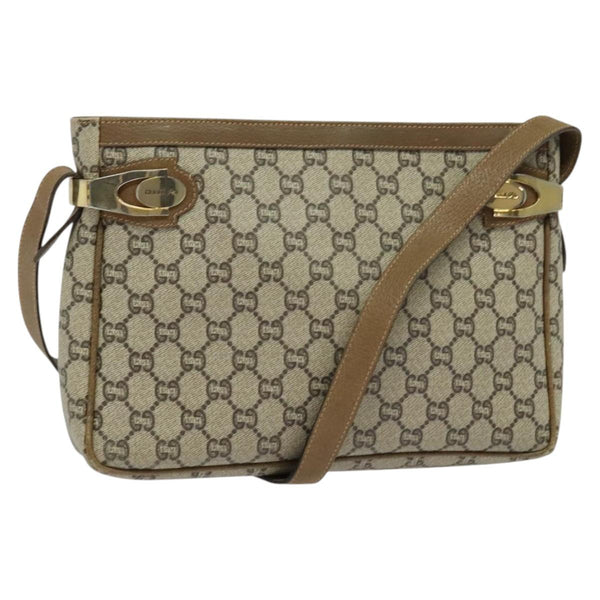 GUCCI GG Plus Supreme Shoulder Bag PVC Leather Beige Gold Auth bs24910