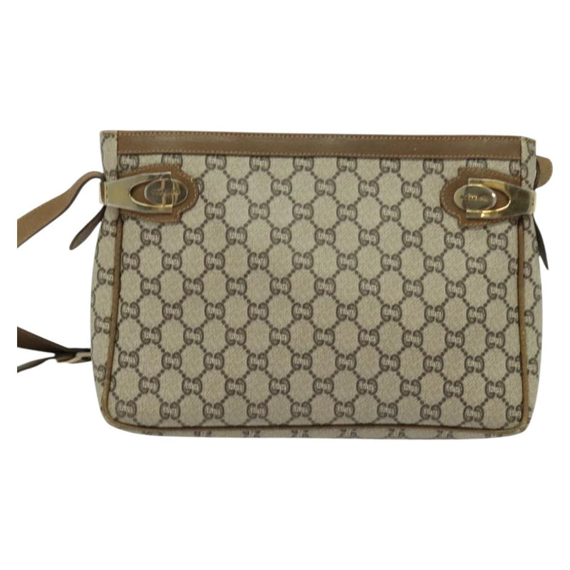 GUCCI GG Plus Supreme Shoulder Bag PVC Leather Beige Gold Auth bs24910