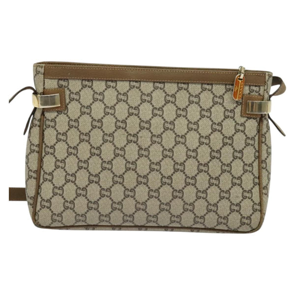 GUCCI GG Plus Supreme Shoulder Bag PVC Leather Beige Gold Auth bs24910