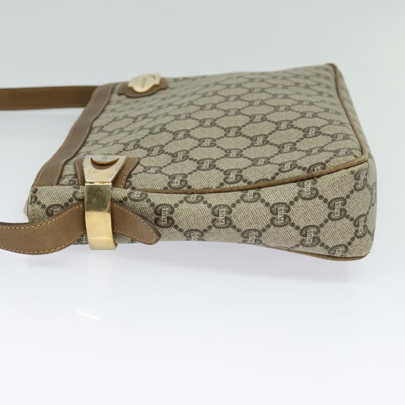 GUCCI GG Plus Supreme Shoulder Bag PVC Leather Beige Gold Auth bs24910