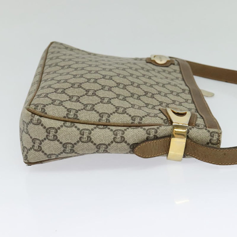 GUCCI GG Plus Supreme Shoulder Bag PVC Leather Beige Gold Auth bs24910