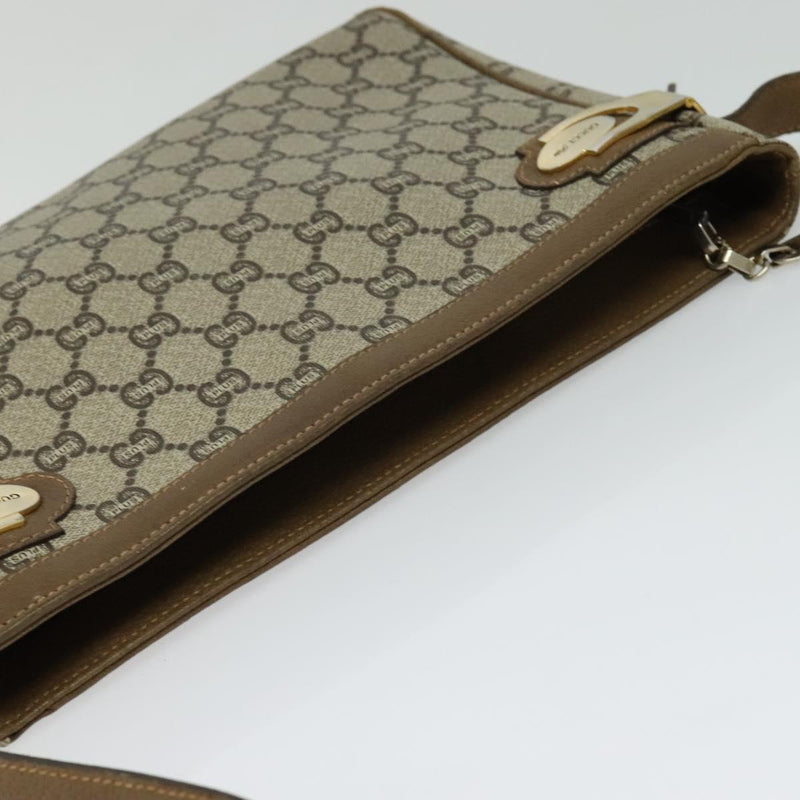 GUCCI GG Plus Supreme Shoulder Bag PVC Leather Beige Gold Auth bs24910