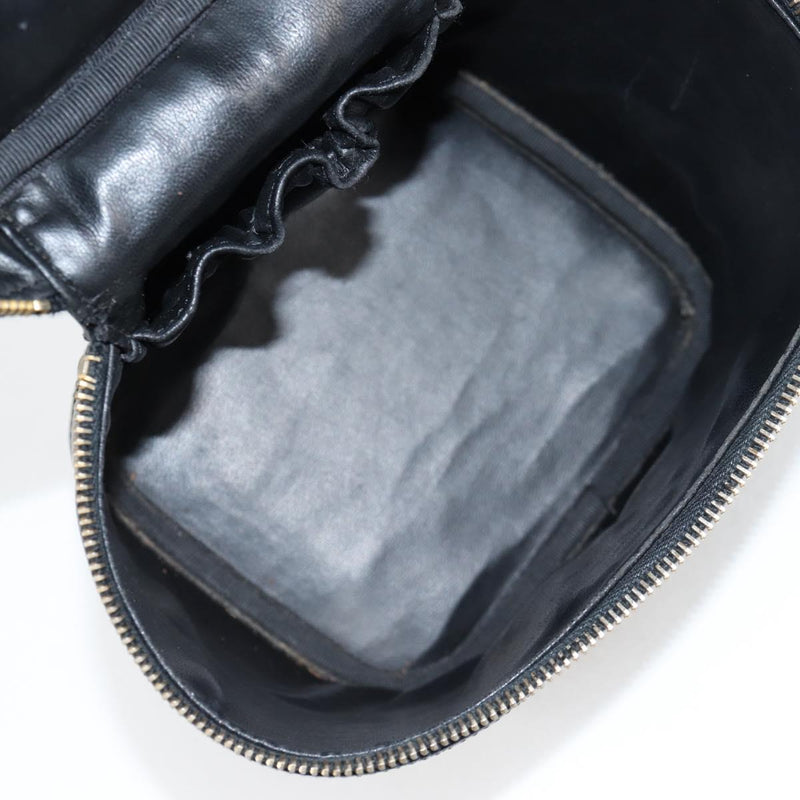 CHANEL Vanity Pouch Caviar Skin Black Gold CC Auth bs24921