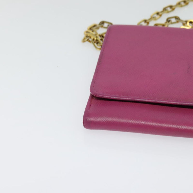 PRADA Chain Wallet Safiano leather Pink Gold Auth bs24926