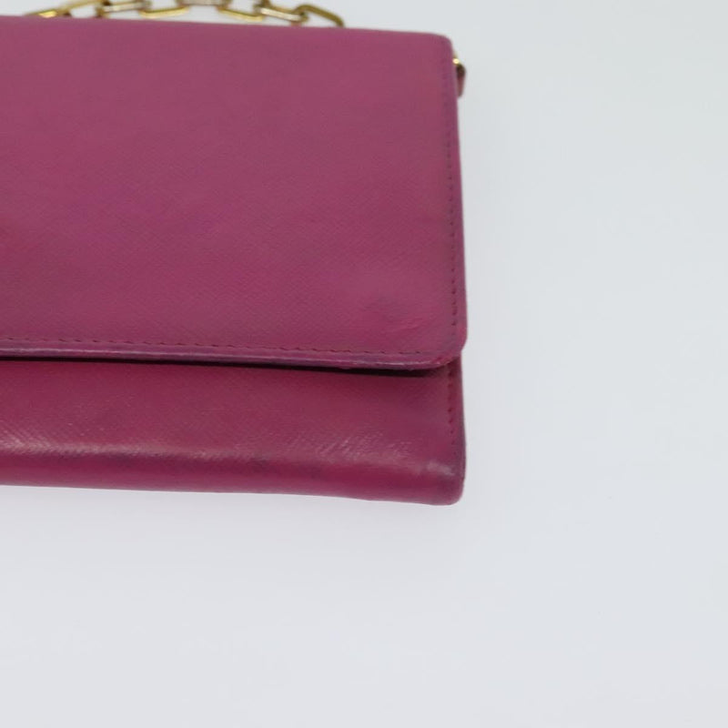 PRADA Chain Wallet Safiano leather Pink Gold Auth bs24926