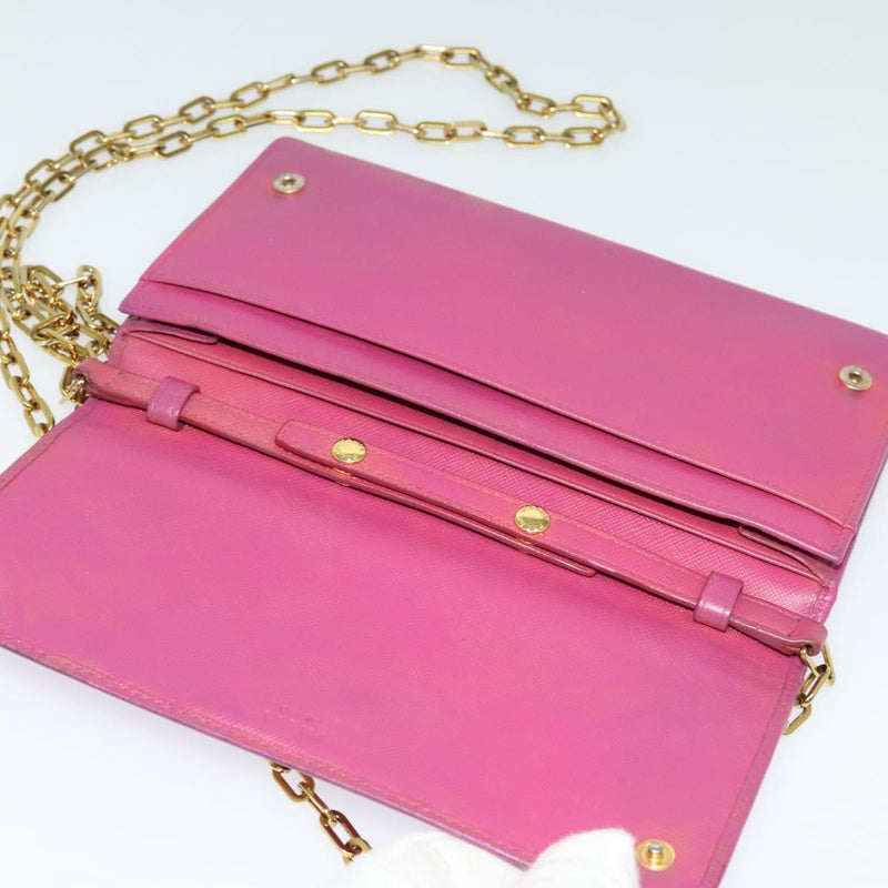 PRADA Chain Wallet Safiano leather Pink Gold Auth bs24926