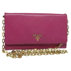 PRADA Chain Wallet Safiano leather Pink Gold Auth bs24926