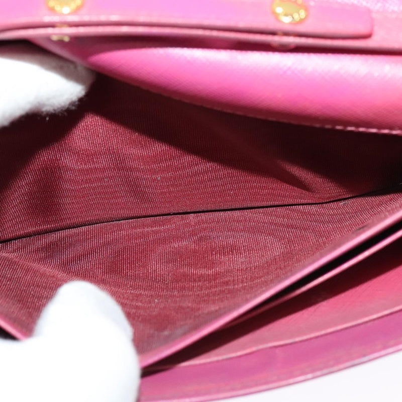 PRADA Chain Wallet Safiano leather Pink Gold Auth bs24926